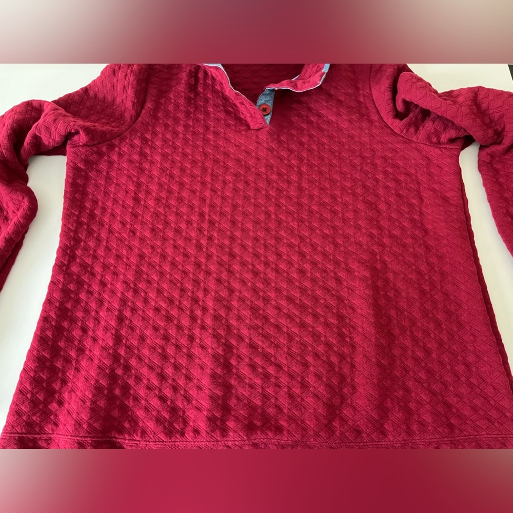 Crown & Ivy Belk Burgundy Diamond Quilted Pullover with Chambray Trim Size XXL - Picture 7 of 9